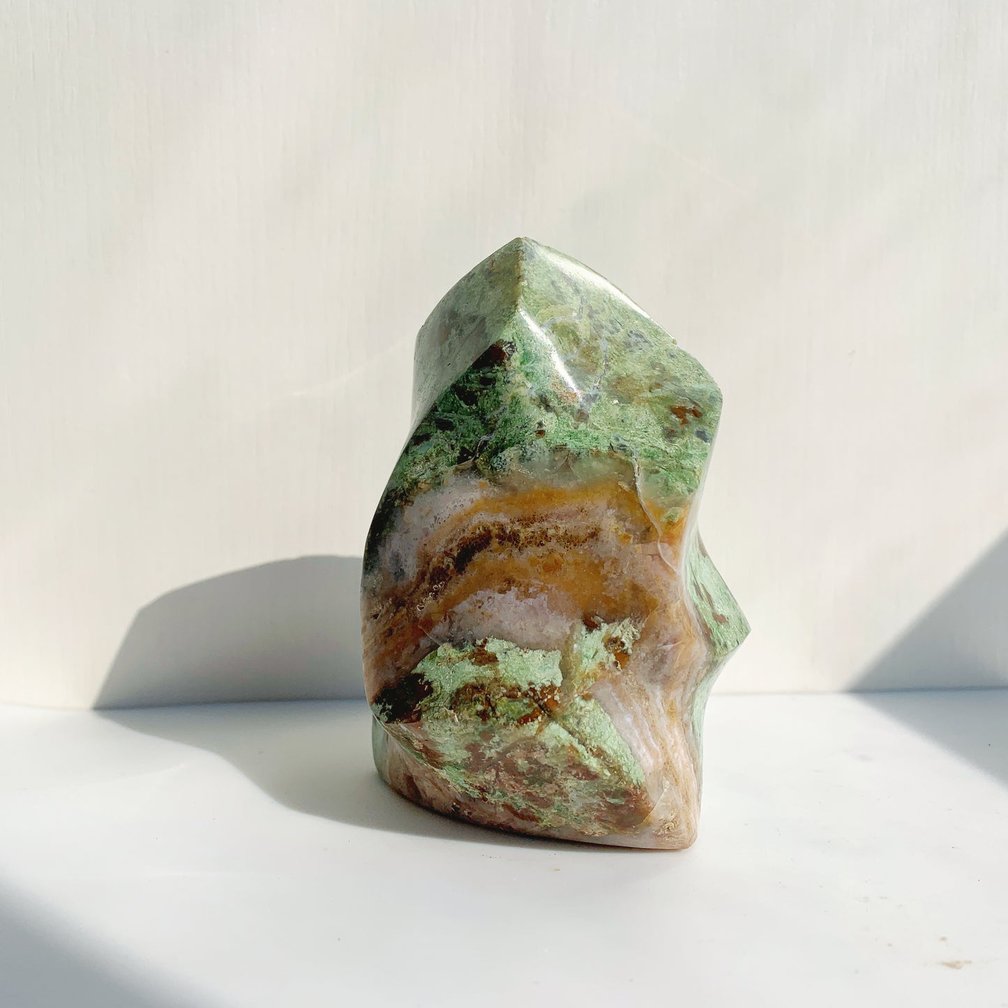 730g Green opal crystal flame home decor