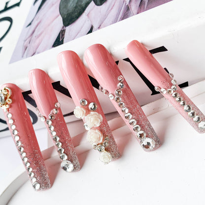 FC166 Pink nail cat eye pile diamond