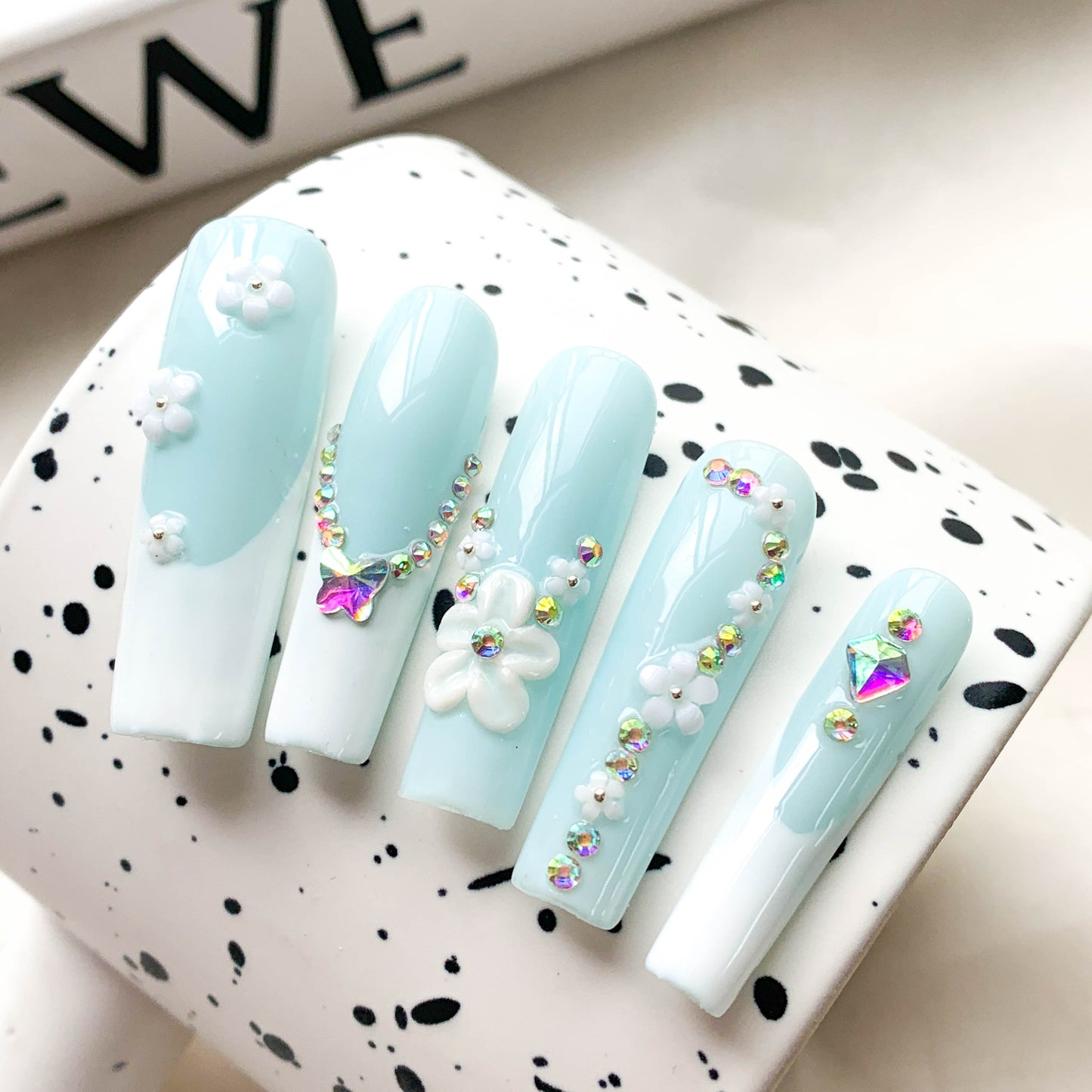 FC190 Light blue French pop flash floral pattern