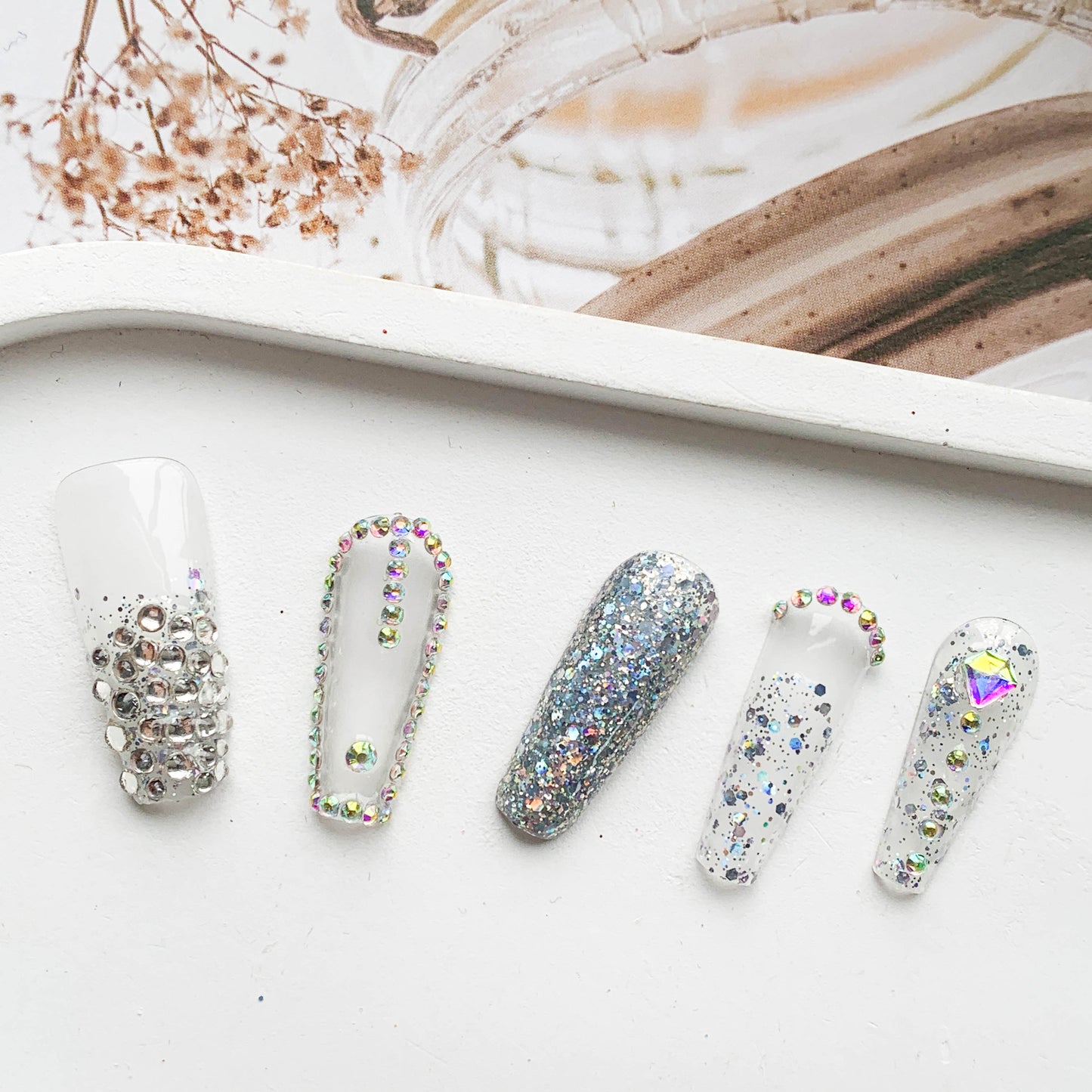 FC56 Clear glitter nails Simple high style