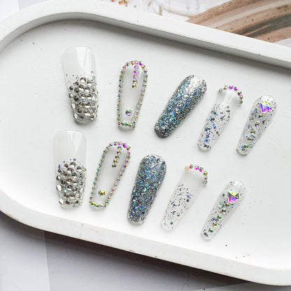 FC56 Clear glitter nails Simple high style