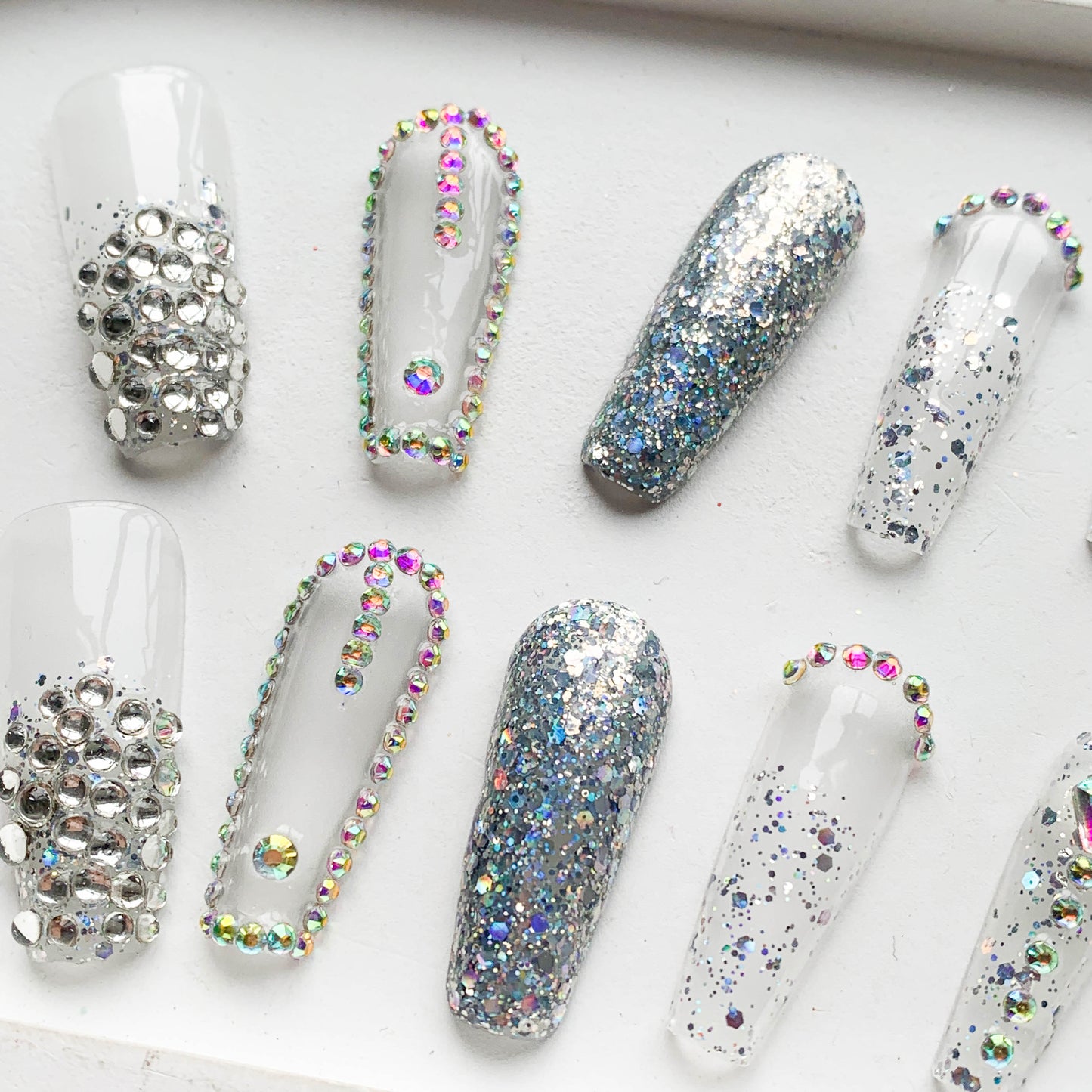 FC56 Clear glitter nails Simple high style