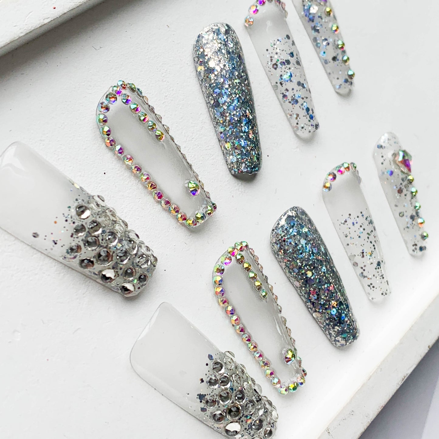 FC56 Clear glitter nails Simple high style