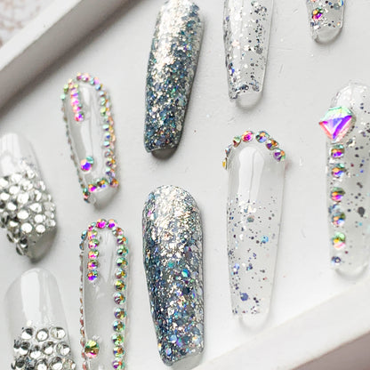 FC56 Clear glitter nails Simple high style