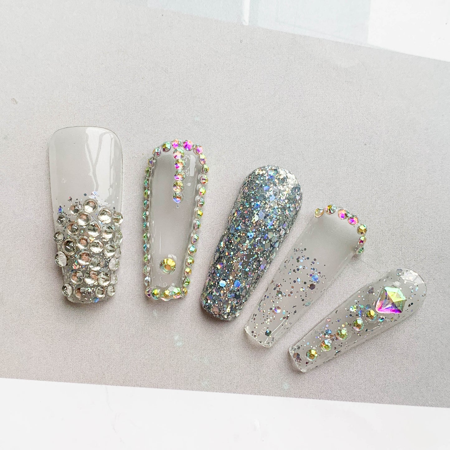 FC56 Clear glitter nails Simple high style