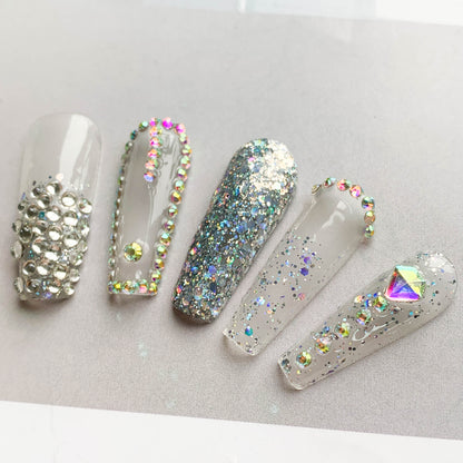 FC56 Clear glitter nails Simple high style