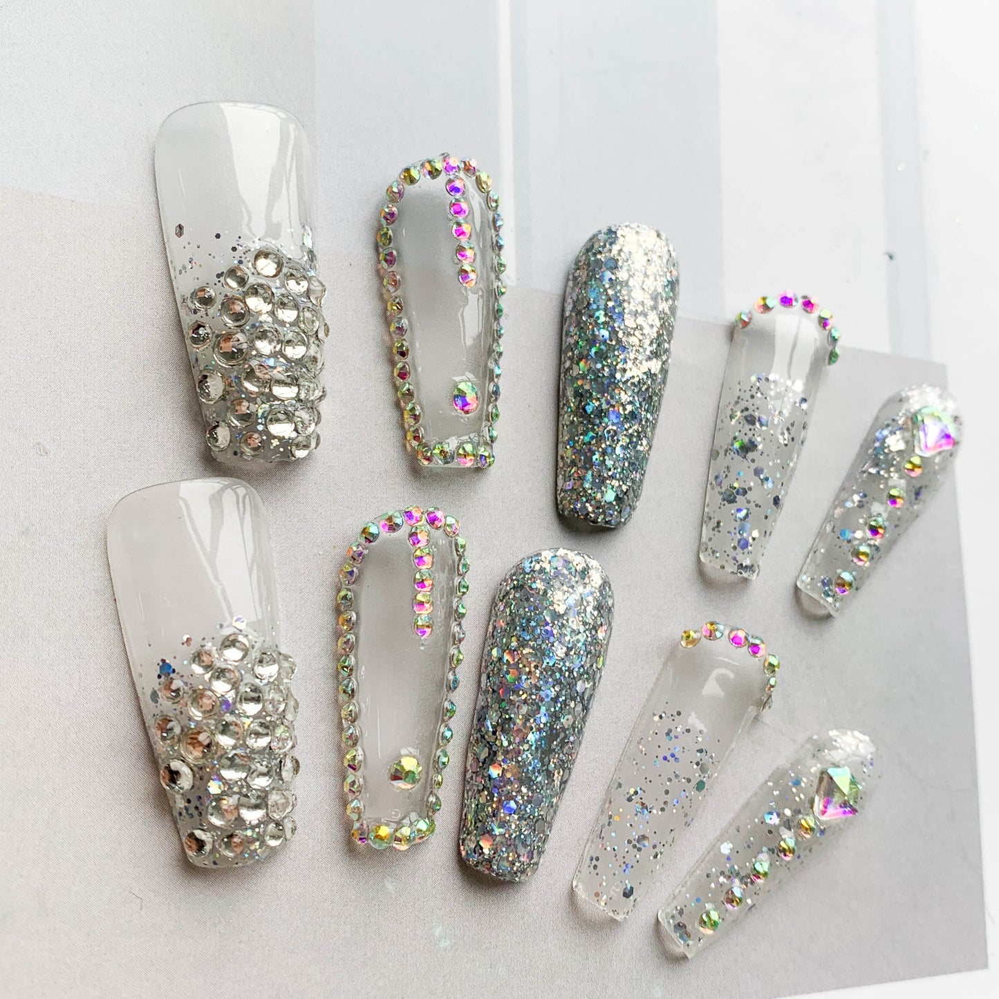 FC56 Clear glitter nails Simple high style