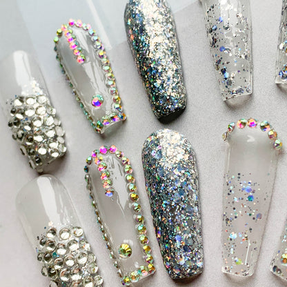 FC56 Clear glitter nails Simple high style