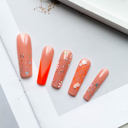 FC60 Orange geometric nail Female favorite