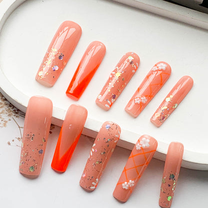 FC60 Orange geometric nail Female favorite