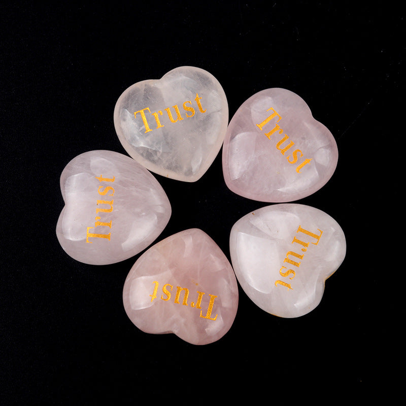 1684-Inspirational Stones Pink Crystal 30mm Big Love Inspiration Stone 15 Words, Wishing Stone