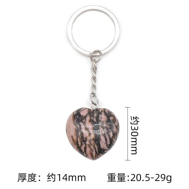 Crystal agate Stone 30mm love heart keyring heart Pendant DIY gift