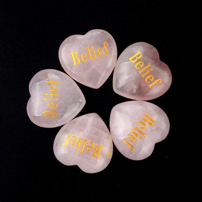 1684-Inspirational Stones Pink Crystal 30mm Big Love Inspiration Stone 15 Words, Wishing Stone