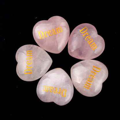 1684-Inspirational Stones Pink Crystal 30mm Big Love Inspiration Stone 15 Words, Wishing Stone