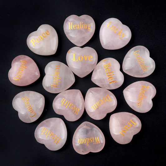 1684-Inspirational Stones Pink Crystal 30mm Big Love Inspiration Stone 15 Words, Wishing Stone