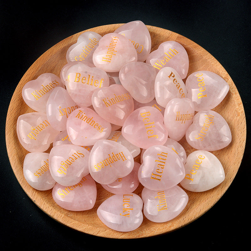 1684-Inspirational Stones Pink Crystal 30mm Big Love Inspiration Stone 15 Words, Wishing Stone