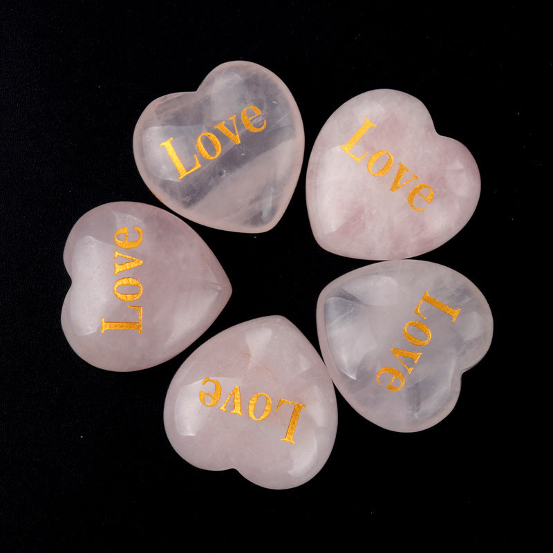 1684-Inspirational Stones Pink Crystal 30mm Big Love Inspiration Stone 15 Words, Wishing Stone