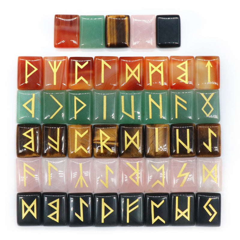 Runes Pink Crystal Luhn Letters, Onyx, Obsidian Luhn Wenjuniwen Engraving Semi-Gemstones 25