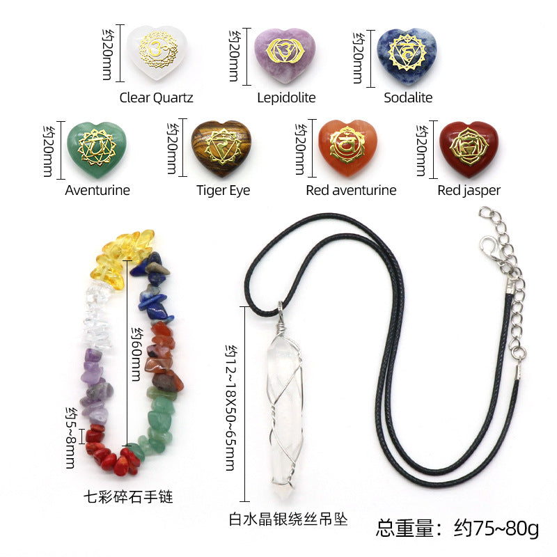 Chakra Love stone set colorful stone bracelet white crystal pendant